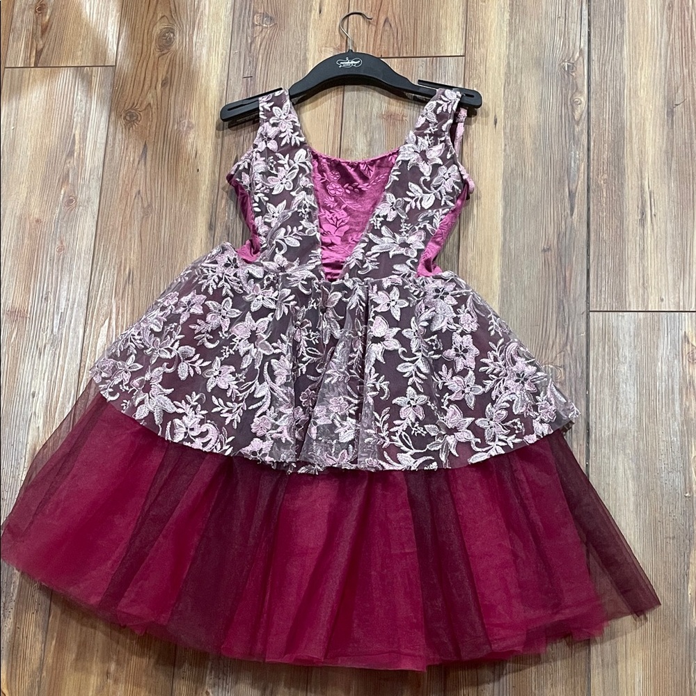 Charming Pink and Burgundy Floral Dress, ballet costume